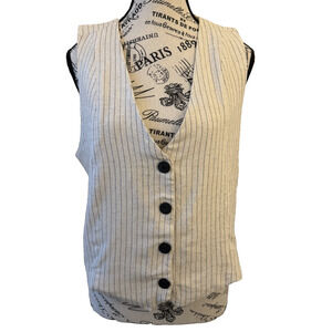HYFVE Women’s Vest Size L Ivory With Black Pinstripes Lined Black Button Front